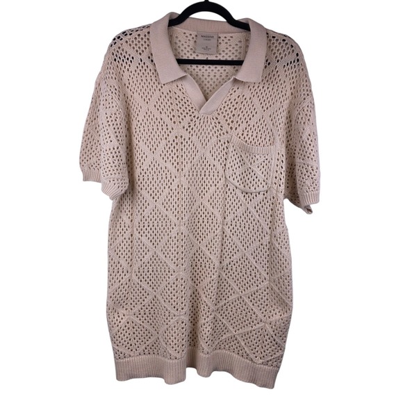 Massive Luxury Other - NWT Massive Luxury Edition Men's M Crochet Knit Polo Shirt Open‎ Weave Neutral